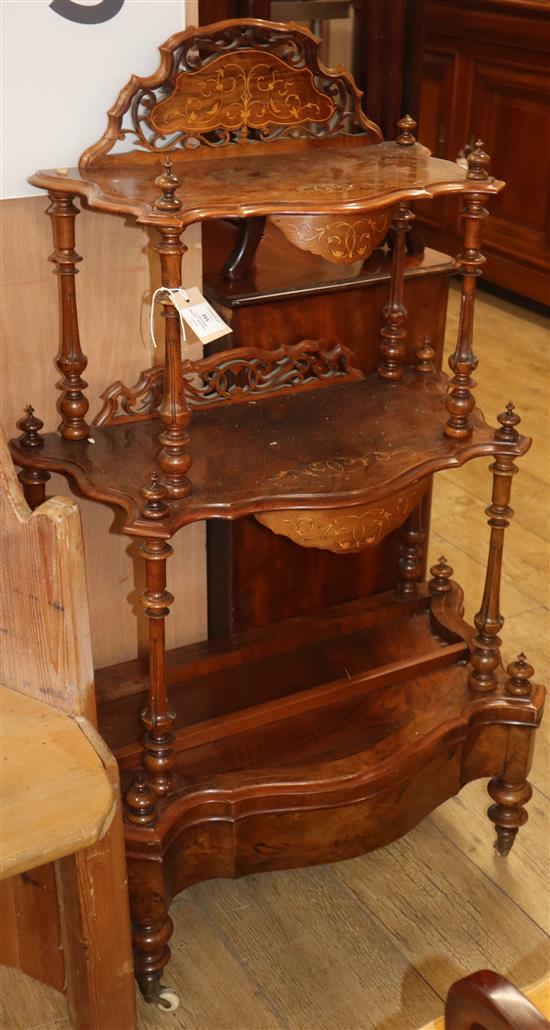 A Victorian inlaid walnut whatnot, W.77cm